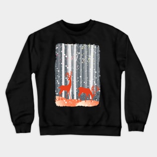 Enchanted forest, winter forest, forest with red deer Crewneck Sweatshirt